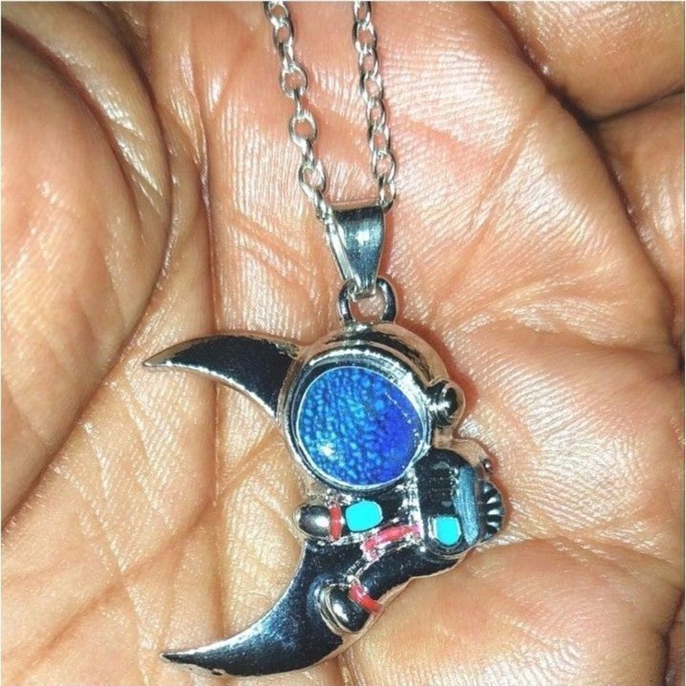 Unisex Creative Astronaut holding moon Pendant Necklace